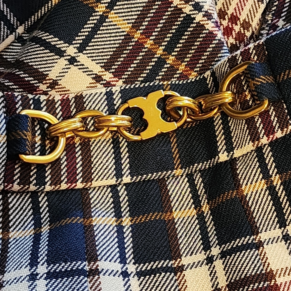 Tory Burch Plaid A-Line Skirt Size 14 Gold Chain Logo Preppy Academia Fall - Picture 7 of 11